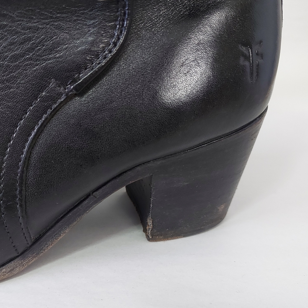 Frye Women Melissa Knotted Short Boots Size 8.5 Black Leather Edge Buckle Strap - Picture 7 of 16